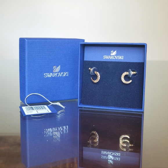 Swarovski Jewelry - SOLD - Swarovski Gold Tone White Pave Crystal Mini Hoop Earrings 5022451